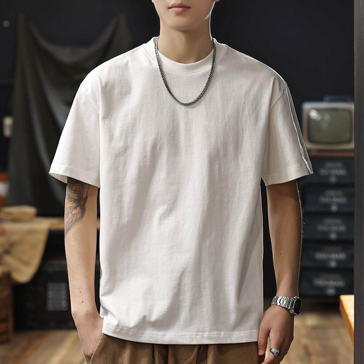 重磅纯棉男士短袖t恤2025新款夏季薄款宽松半袖体恤男款百搭小白t