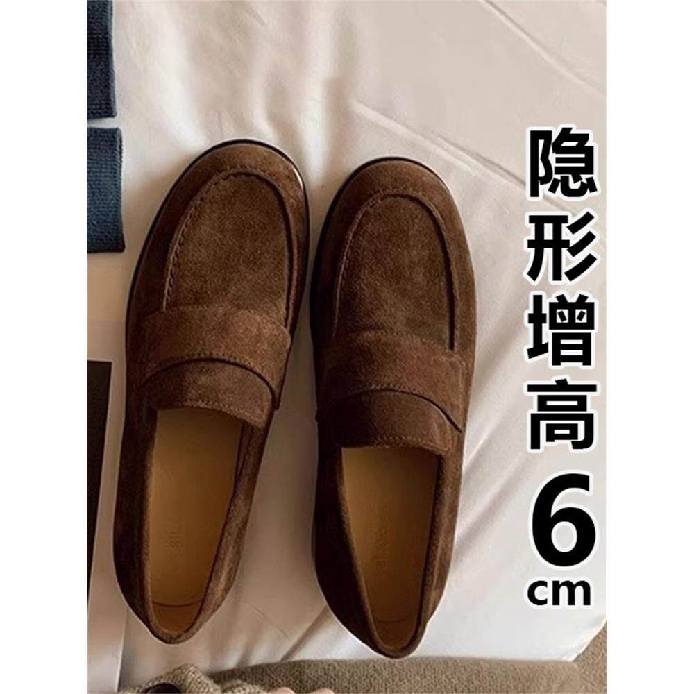 英伦风覆古内增高乐福鞋女春秋季新款小个子厚底真皮一脚蹬小皮鞋