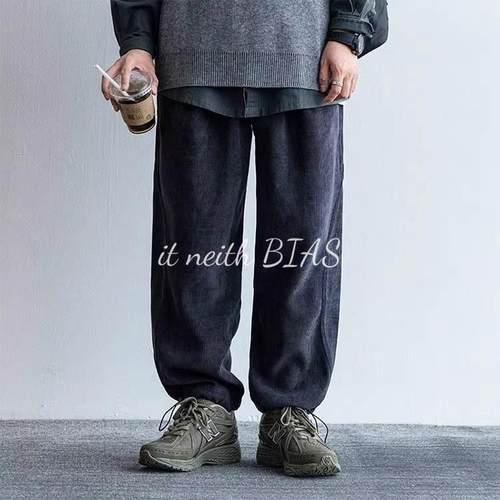 it neith BIAS日系复古灯芯绒休闲裤男秋冬新款宽松直筒哈伦裤子
