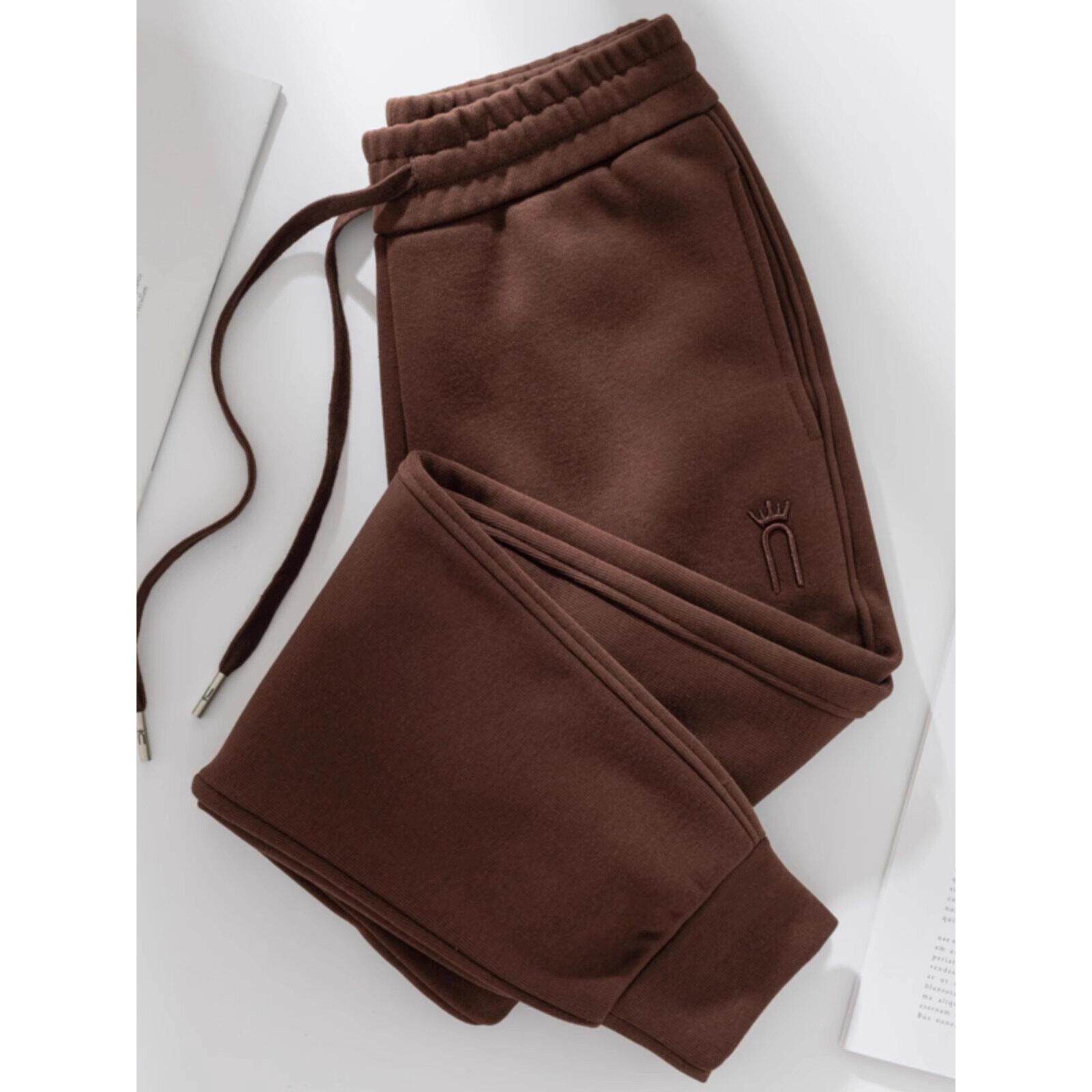 运动裤女秋冬加绒2025新款直筒高腰宽松束脚显瘦九分休闲百搭卫裤