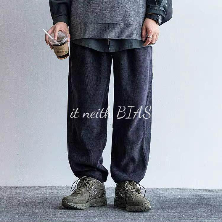 it neith BIAS日系复古灯芯绒休闲裤男秋冬新款宽松直筒哈伦裤子