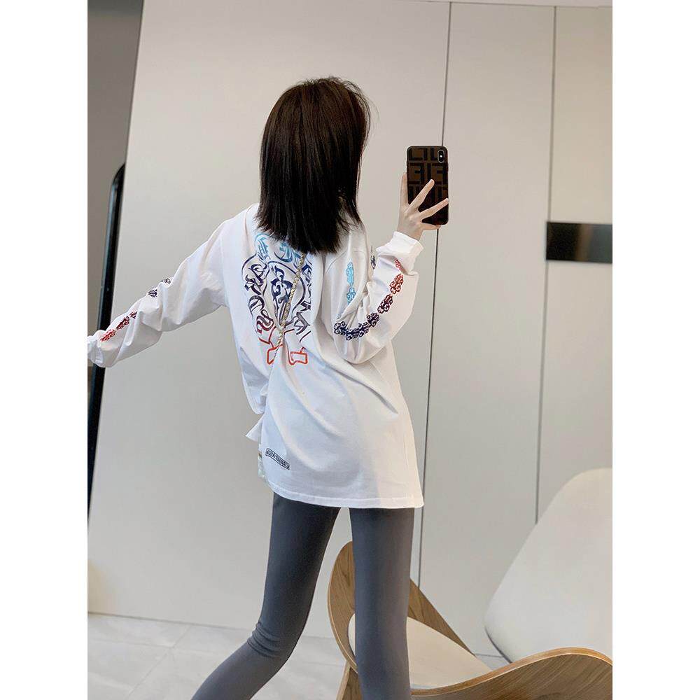 Rouje Dsyle白色打底长袖t恤衫女内搭秋冬季中长款遮屁股纯棉上衣