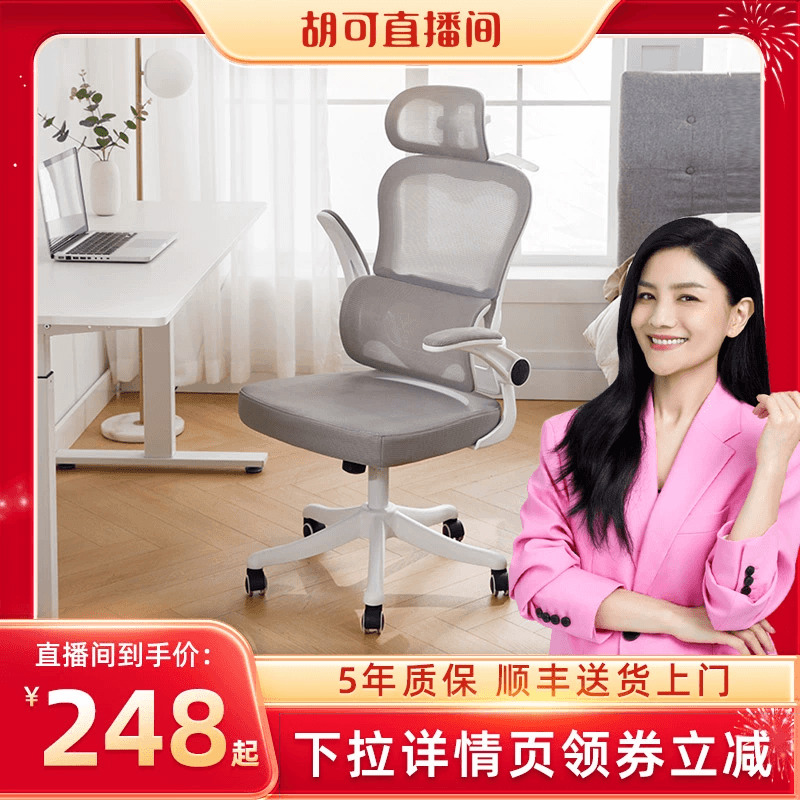 【胡可直播】若园电脑椅家用办公舒适人体工学椅护腰座椅子学习椅