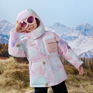 安踏儿童羽绒服四防科技女小童秋冬加厚保暖眼镜款 羽绒外套 中长款