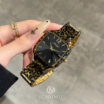 豹纹钢带手表时尚个性潮流高级感
