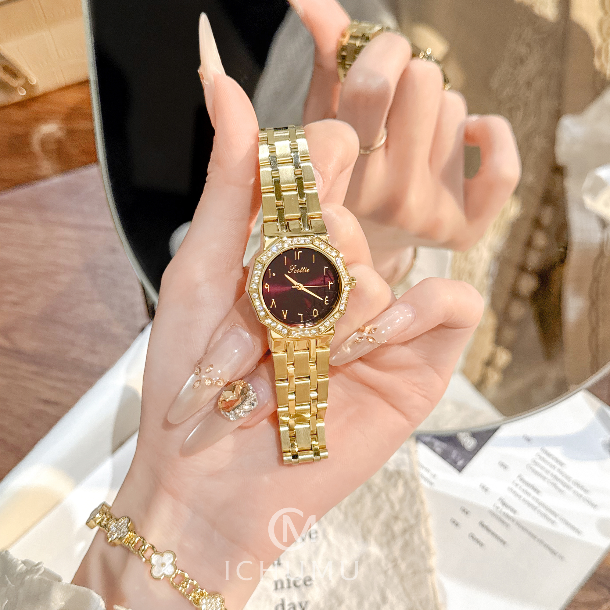 轻奢镶钻钢带石英表高级感手表