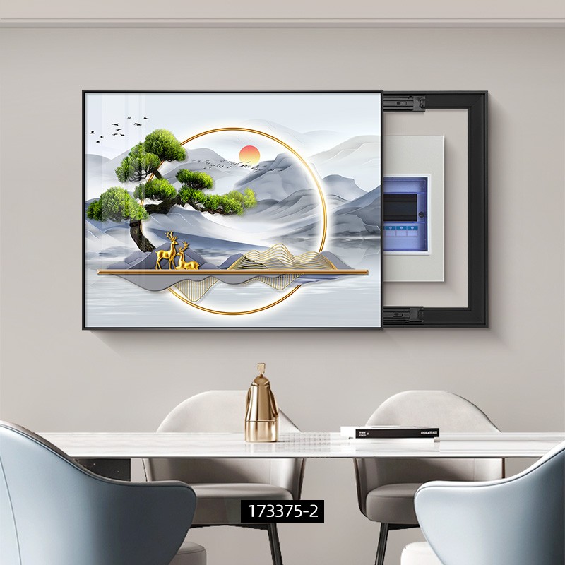 迎客松电表箱装饰画现代简约