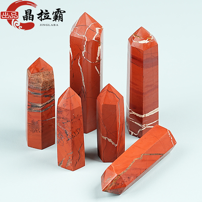 天然红碧玉六棱柱摆件