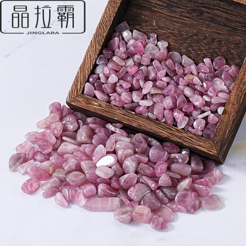 天然西柚粉水晶碎石摆件紫粉色