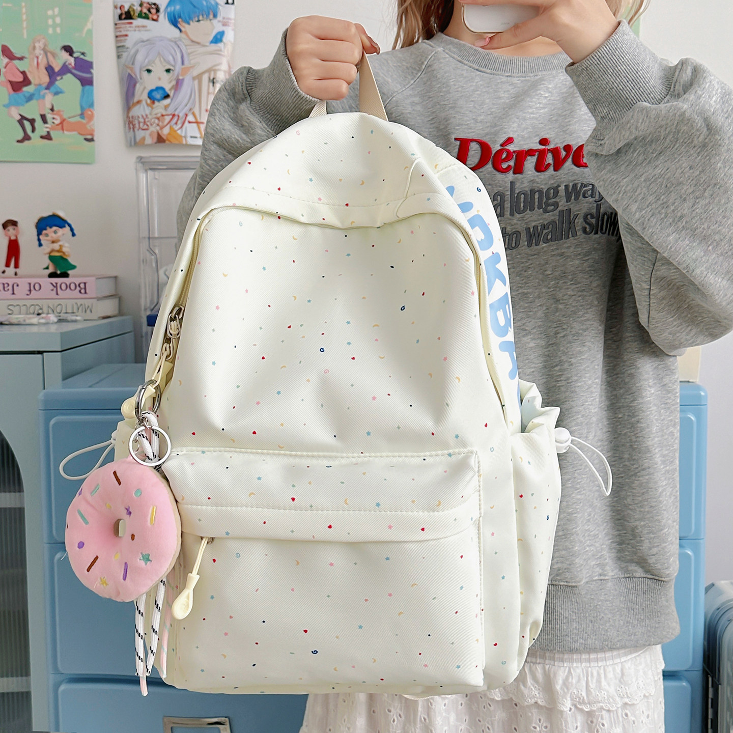 卡通星星双肩包女高中学生韩版ins风高颜值大容量小众初中生书包