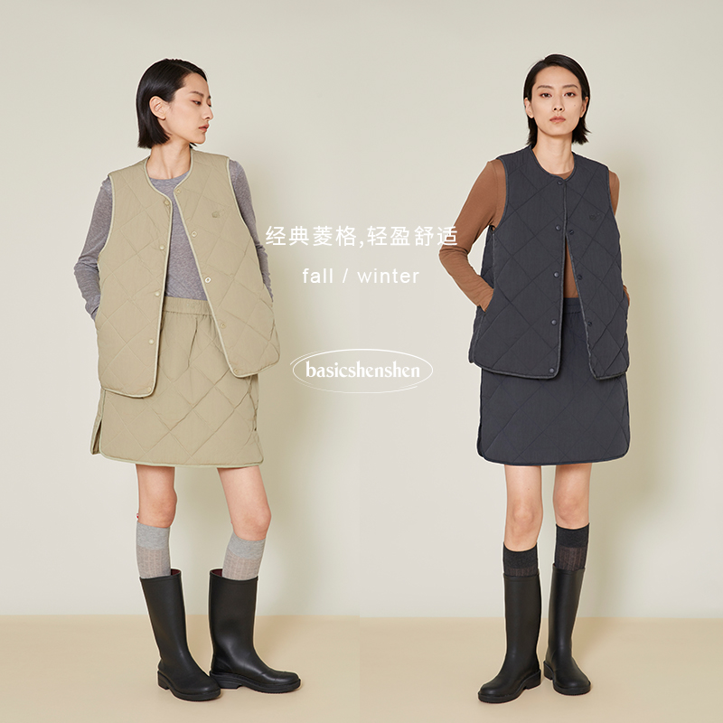 basicshenshen绗棉马甲短裙套装