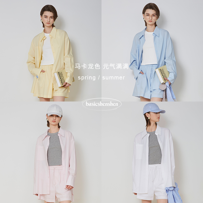 basicshenshen衬衫短裤休闲套装