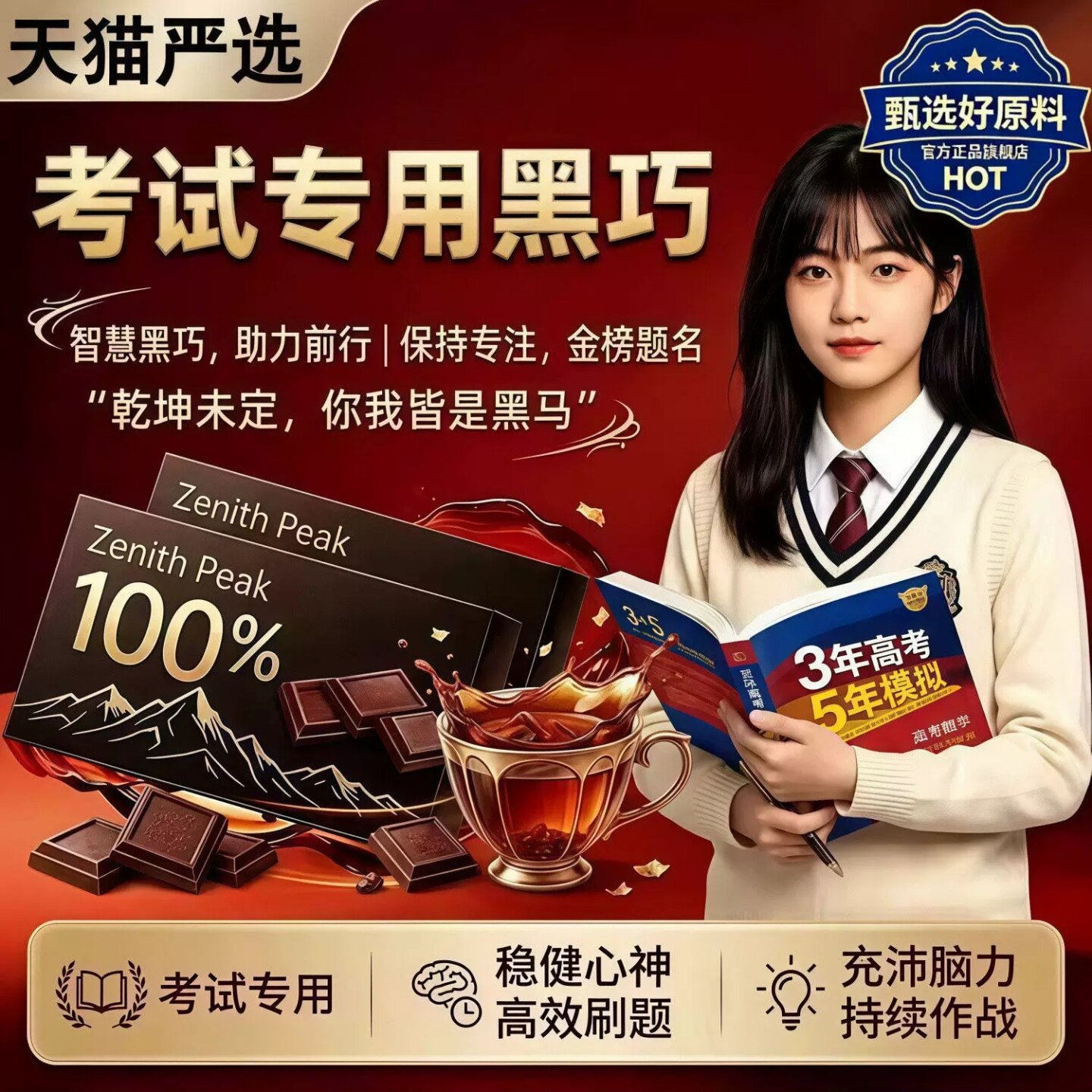 黑巧克力考试专用70以上无糖0脂百分之100纯黑巧官方旗舰店原装图片