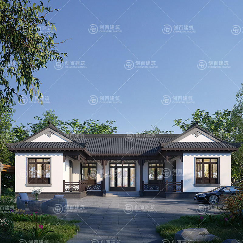 一层中式三四合院别墅设计开间1样图/效果图销售