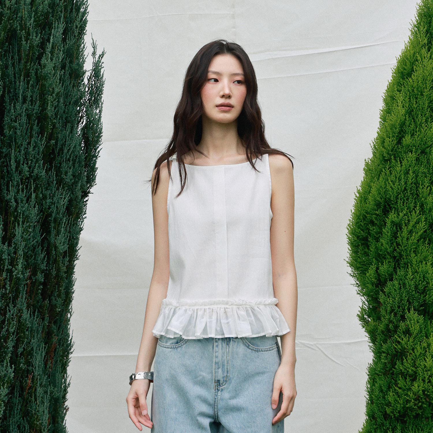 Tonō 天然莱赛尔下摆拼接花边吊带上衣｜Tonolab