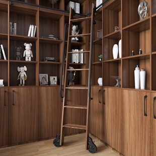 铝合金书架梯子移动爬梯书房书柜家用直梯室内阁楼衣柜滑轮轨道梯