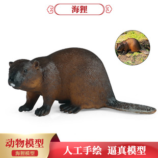 仿真实心河狸儿童仿真动物玩具海狸海狸貂鼠动物模型认知礼品手办
