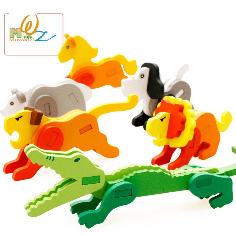 木丸子儿童木质3D动物立体拼图