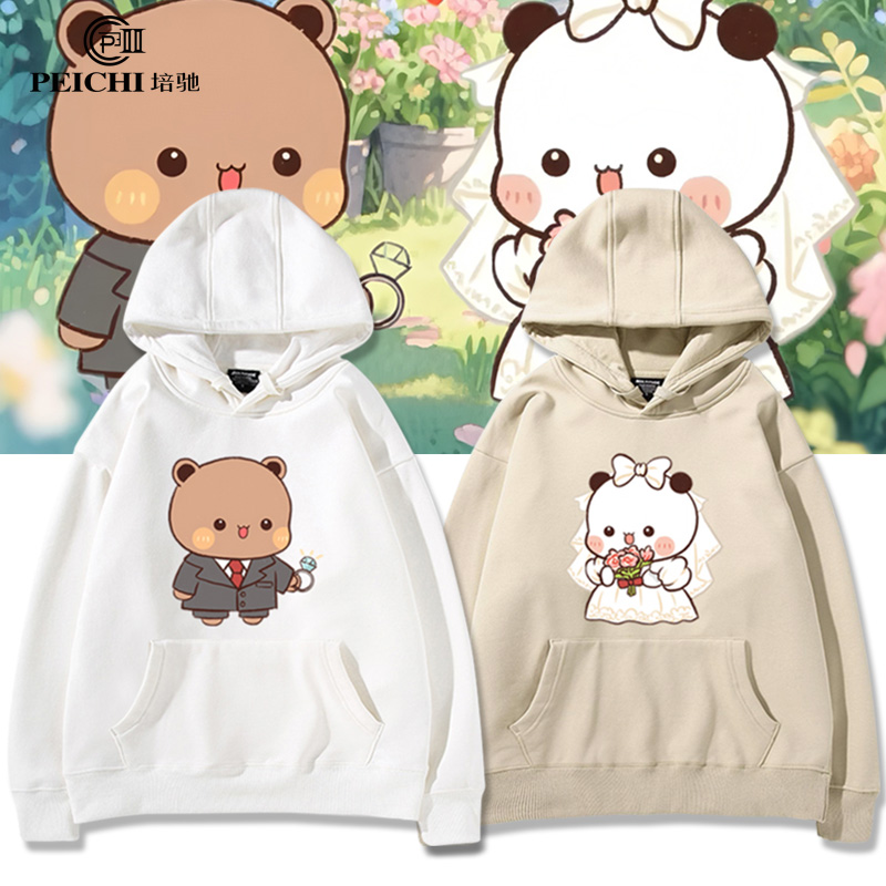 一二和布布卡通情侣装连帽卫衣休闲男女宽松青少年百搭长袖上衣服