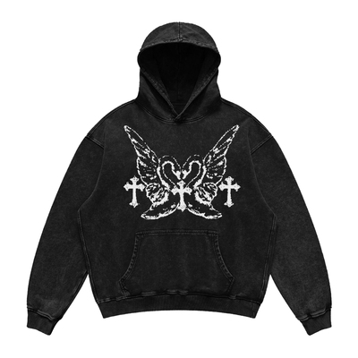 美式复古潮牌oversize水洗做旧连帽卫衣男款街头风重磅纯棉上衣女