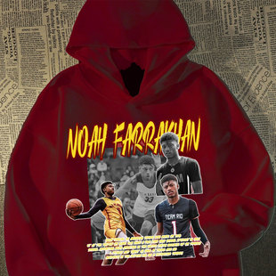 诺阿法拉篮球连帽卫衣男女美式复古潮牌印花休闲百搭训练长袖外套