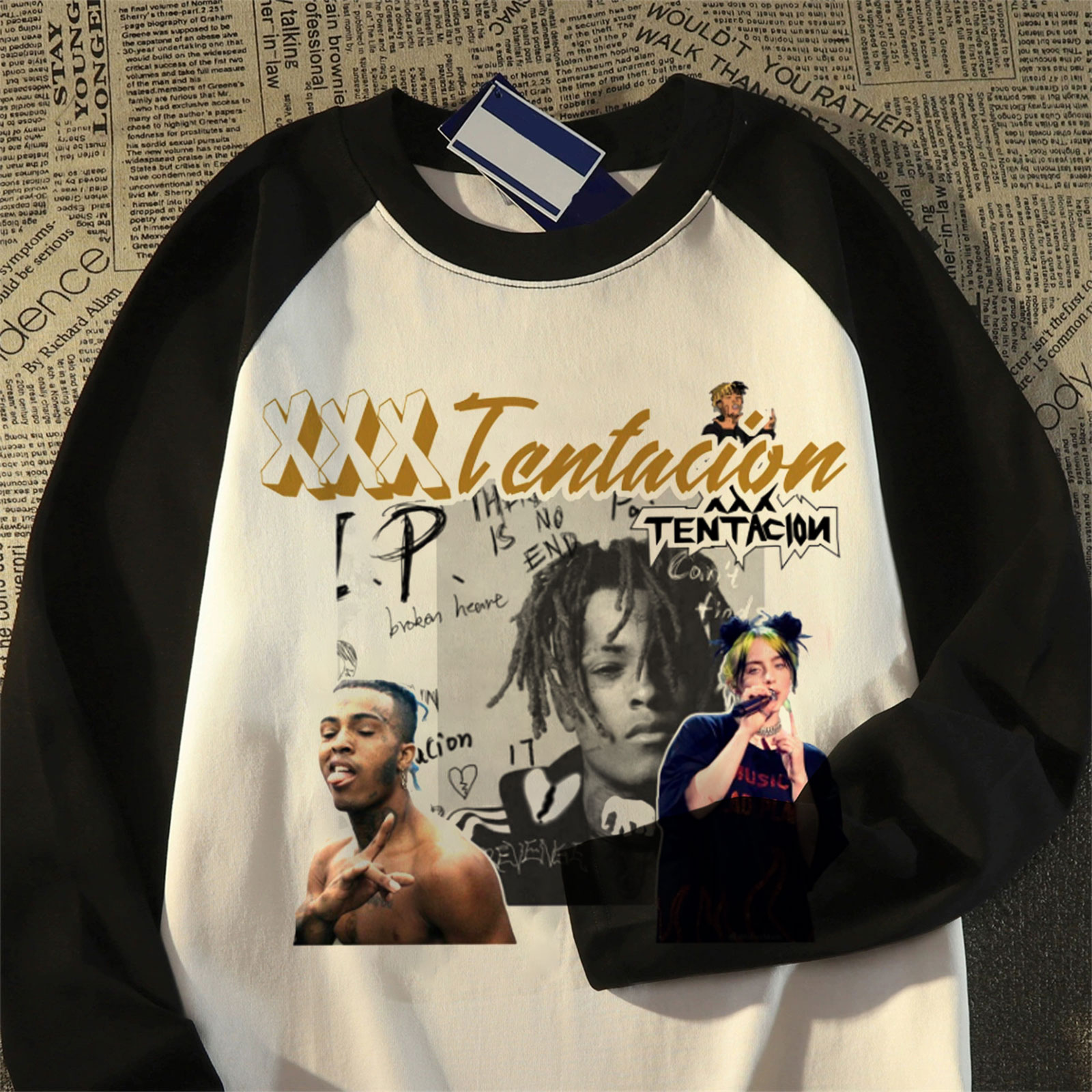 XXXTentacion复古长袖t恤男女潮牌美式hiphop嘻哈宽松打底衫上衣