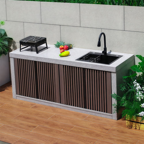 石材户外操作台储物柜岛台洗手台室外庭院水池岛台盆铝合金一体柜