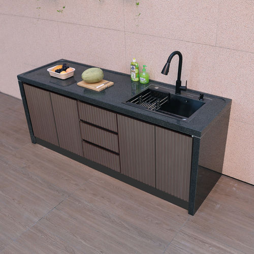 户外大理石烧烤储物一体柜操作台室外庭院花岗岩整石台面洗菜盆池