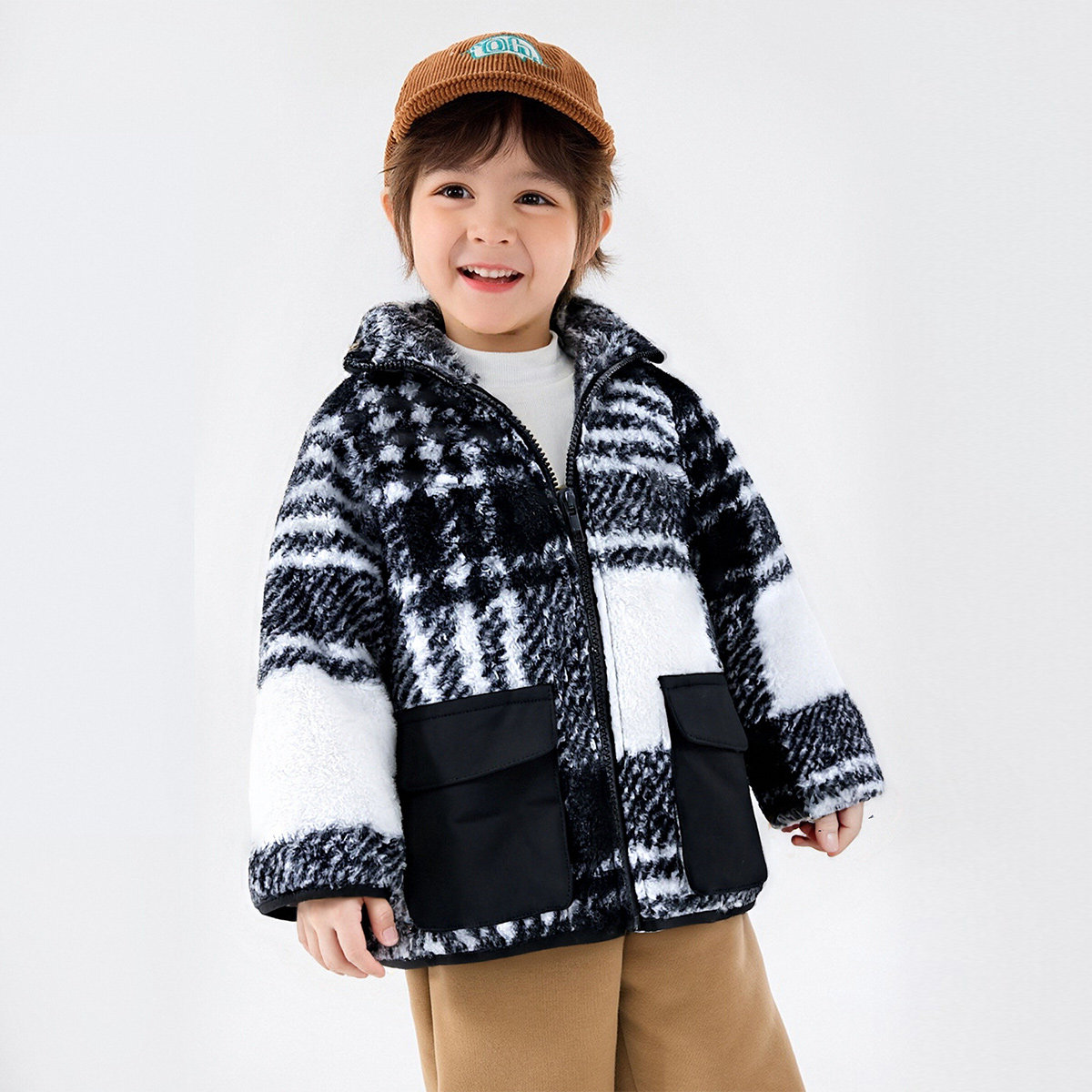 【加绒加厚复古休闲外套】童装男童冬季时髦帅气中领夹克衫御寒潮