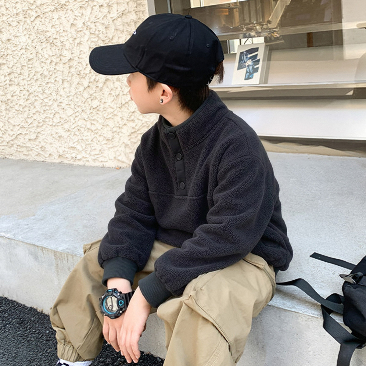 【韩版时尚半高领加绒卫衣】男童时髦上衣深秋初冬宝宝小儿童衣服