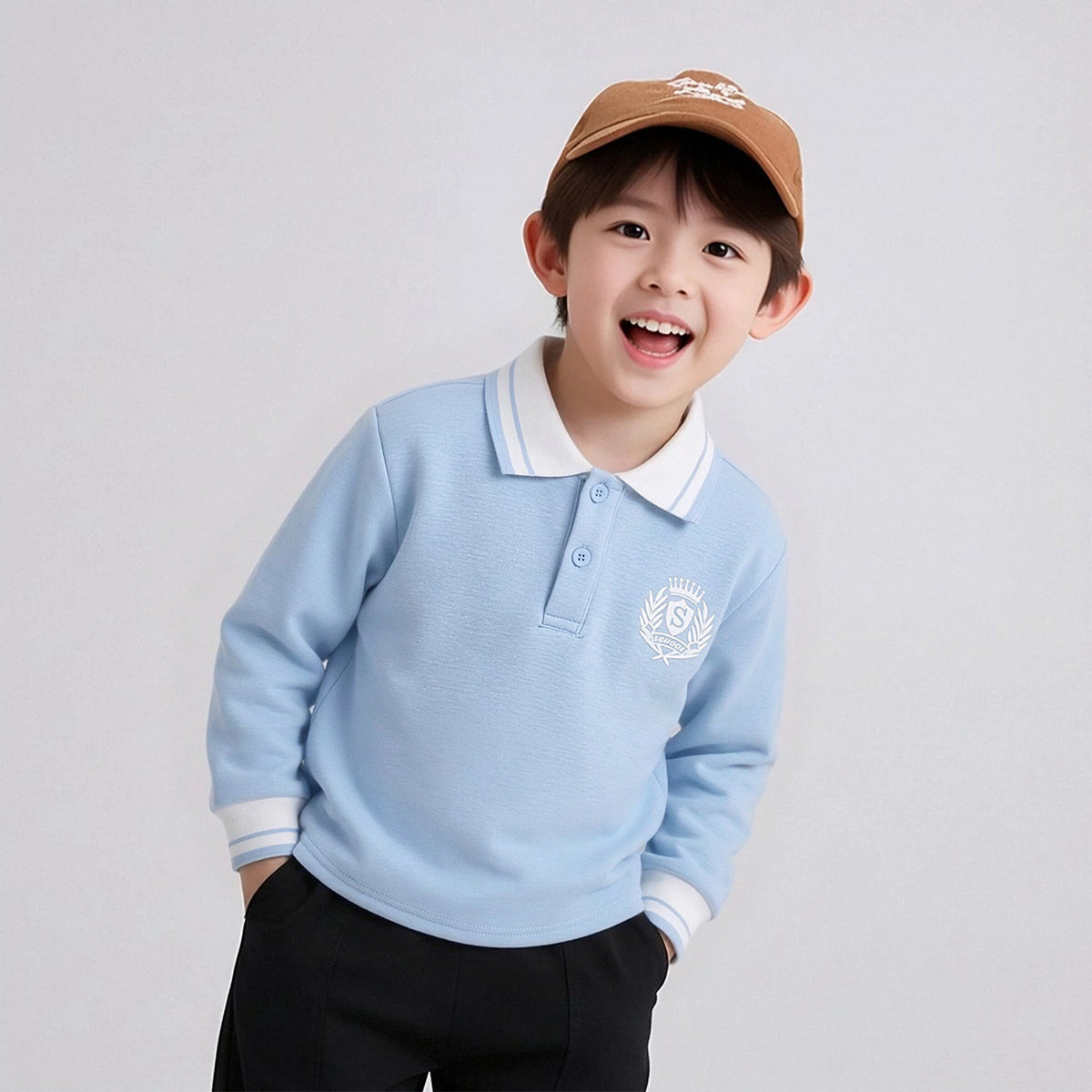 【学院风加绒polo衫】男童长袖T恤深秋初冬宝宝小儿童上衣打