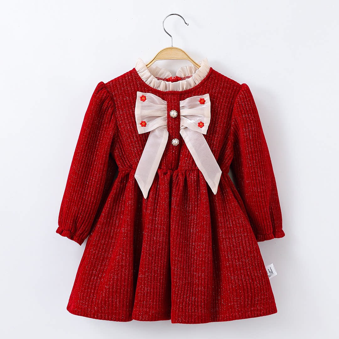 【复古灯芯绒加厚新年拜年服】童装秋冬公主裙女童洋气甜美连衣裙