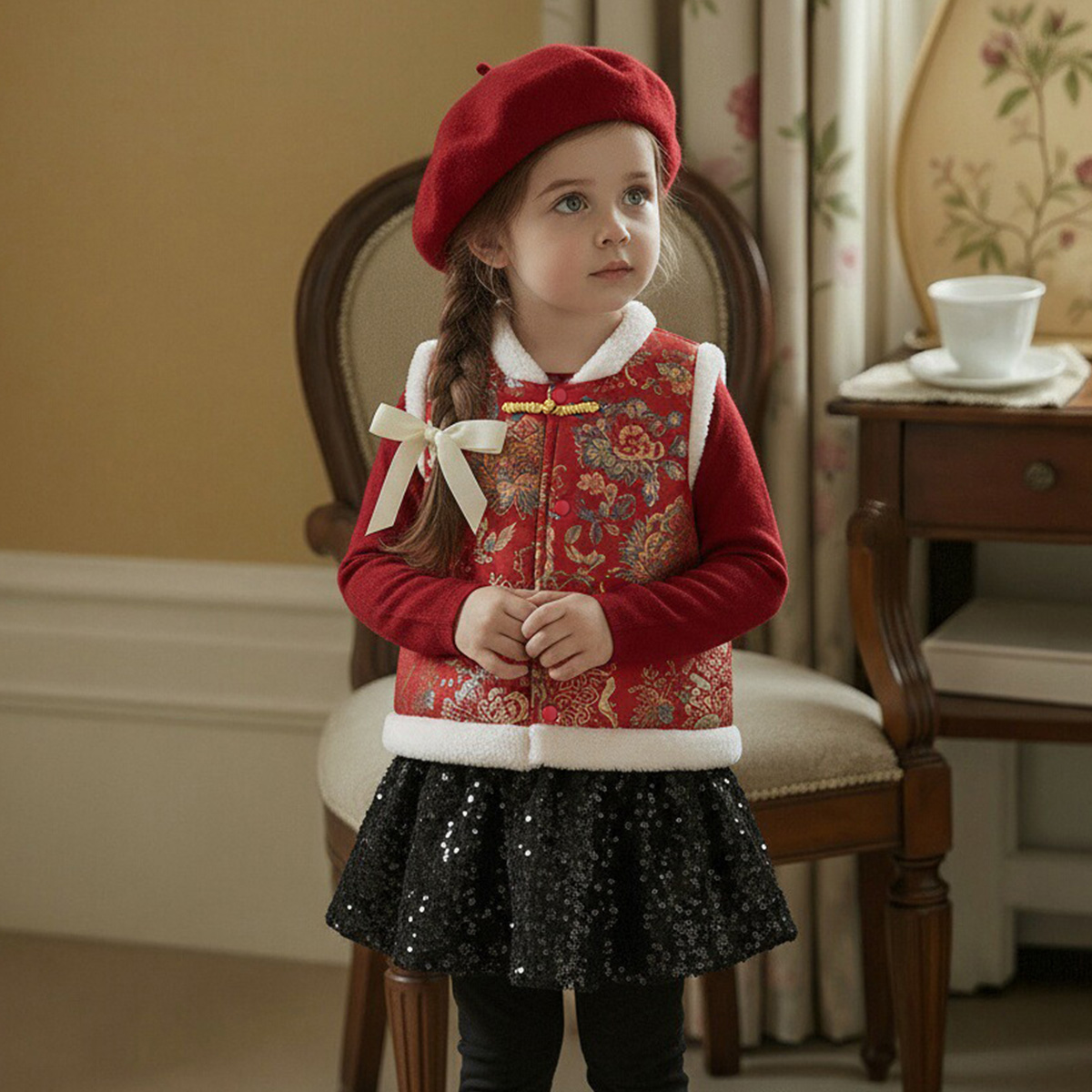 【国风拜年服】男女童宝宝冬季御寒夹棉马甲小童复古无袖棉服外套