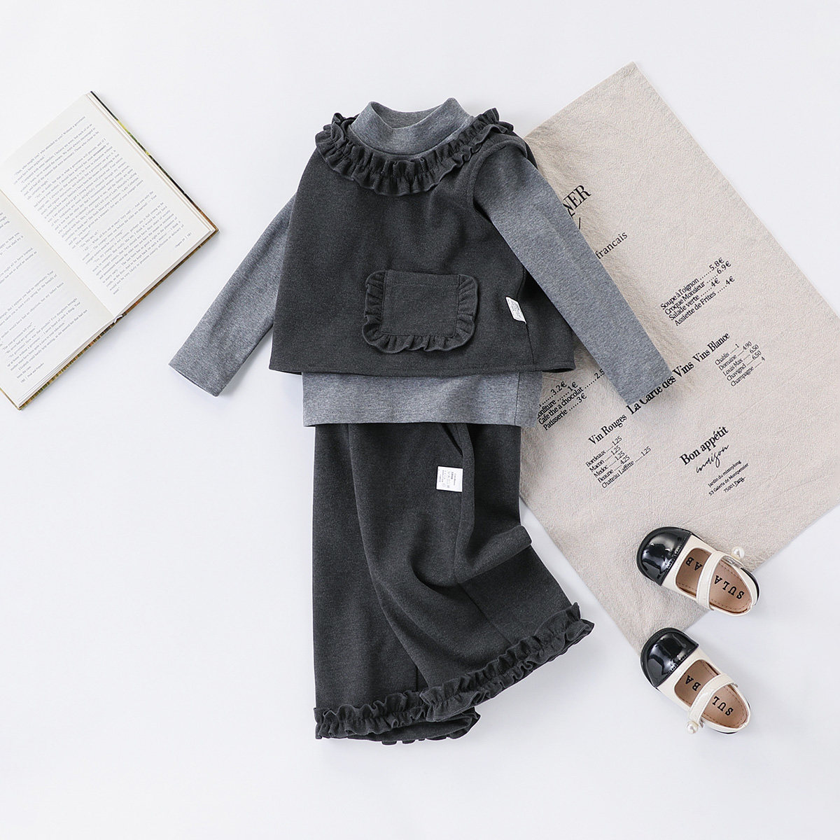 【时髦休闲背心三件套】童装女童春季洋气阔腿裤套装儿童时尚套装