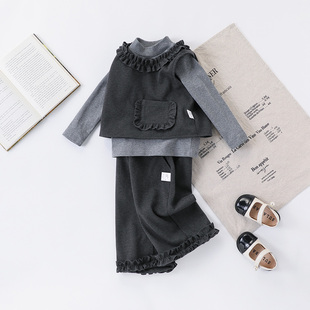 【时髦休闲背心三件套】童装女童春季洋气阔腿裤套装儿童时尚套装