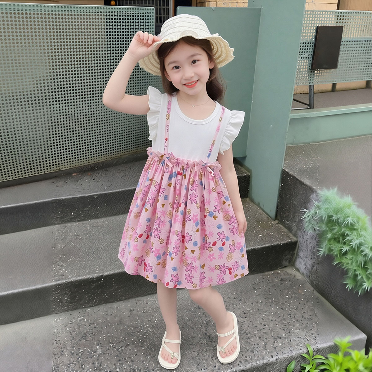 【洋气甜美针织裙】童装女宝宝夏季时尚公主裙小童舒适碎花连衣裙