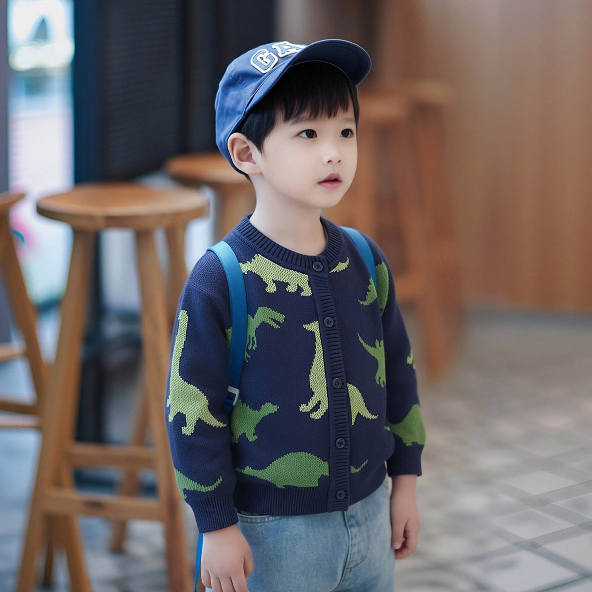 【萌趣恐龙开衫毛衣】男童上衣针织衫春秋装中小儿童宝宝毛衫外套