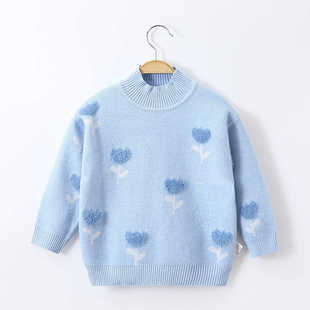 儿童毛衣女童甜美2024秋新款中小童套头衫打底毛衫半高领上衣