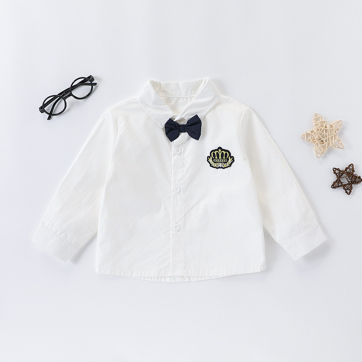 【帅气纯棉学院风】童装男童春季英伦风白衬衫儿童舒适休闲打底衫