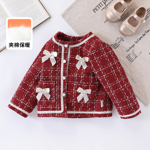 【洋气小香风夹薄棉外套】童装女童冬季时髦短装外套儿童喜庆拜年