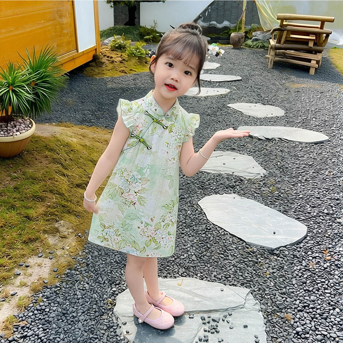 【国风汉服旗袍裙】童装女宝宝夏季复古纯棉旗袍裙小童轻薄公主裙