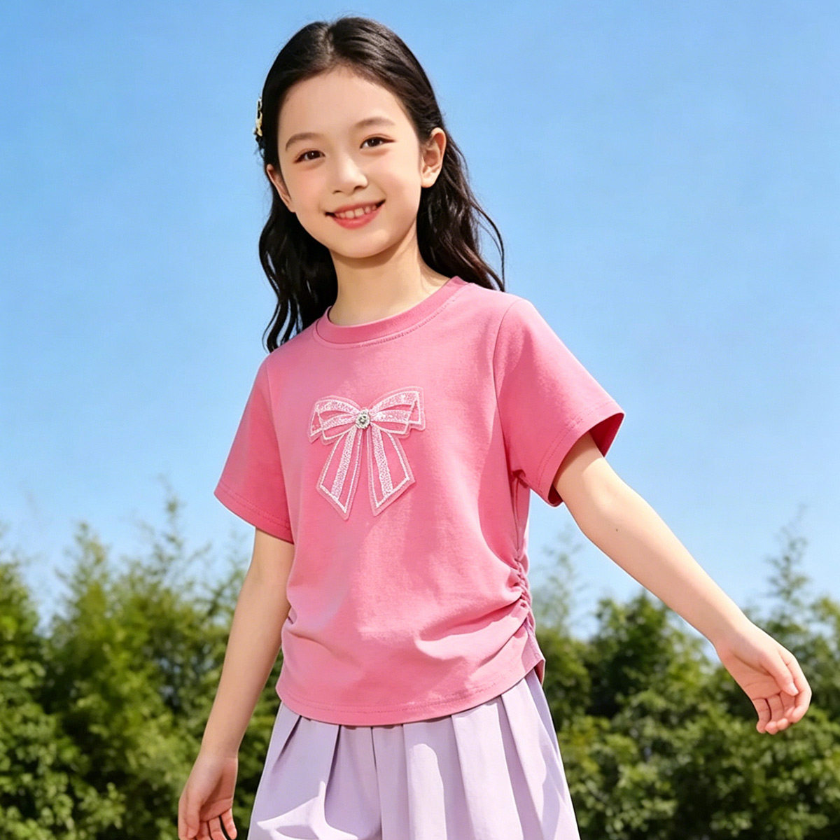 【时髦洋气收腰T恤】童装女童夏季时尚休闲T恤儿童甜美短装上衣