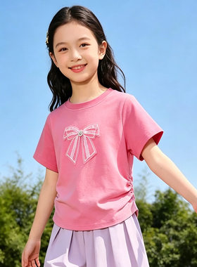 【时髦洋气收腰T恤】童装女童夏季时尚休闲T恤儿童甜美短装上衣