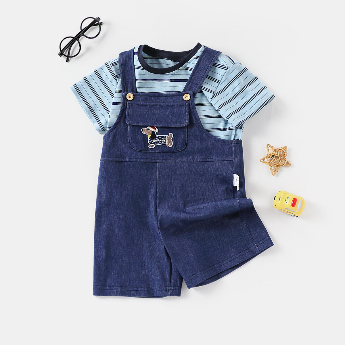 【帅气时髦背带裤套装】童装男宝宝夏季时尚休闲连体裤T恤套装潮