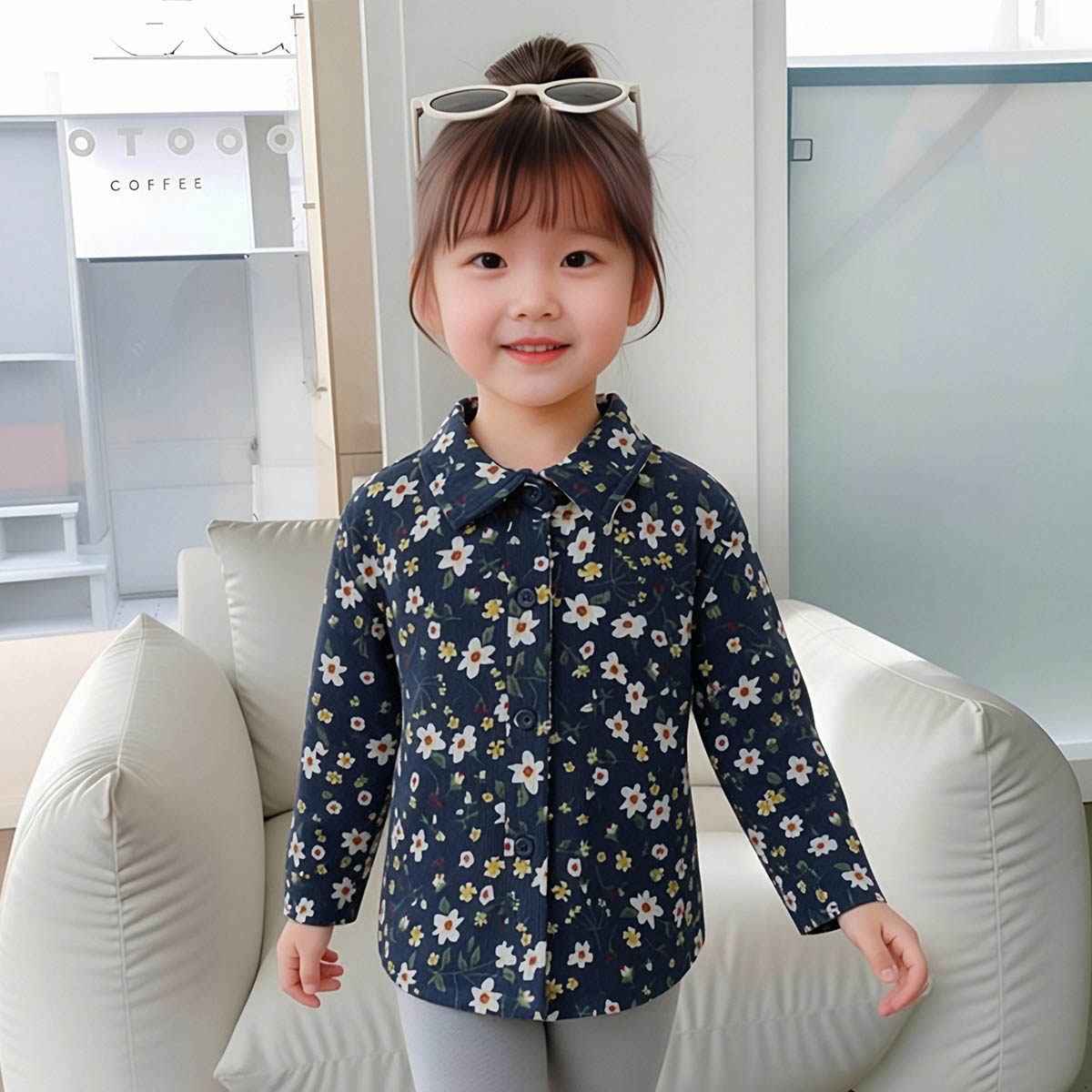 【时尚小碎花加绒衬衫】女童长袖衬衣外套深秋初冬宝宝小儿童上衣