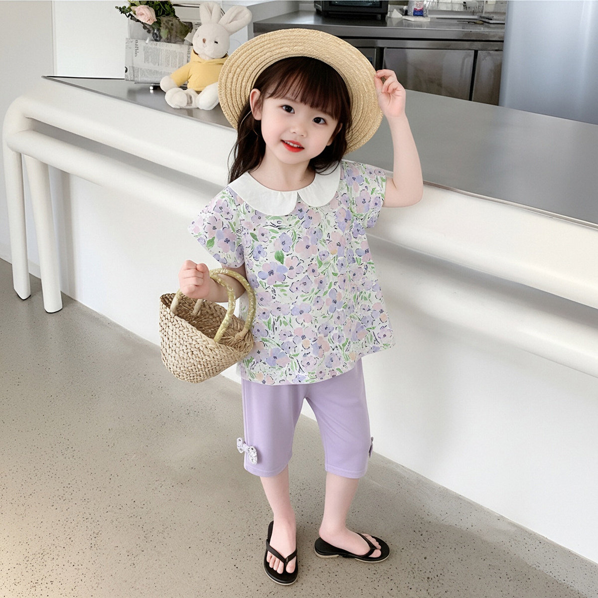 【洋气甜美】童装女宝宝夏季度假风碎花套装小童舒适亲肤娃娃套装