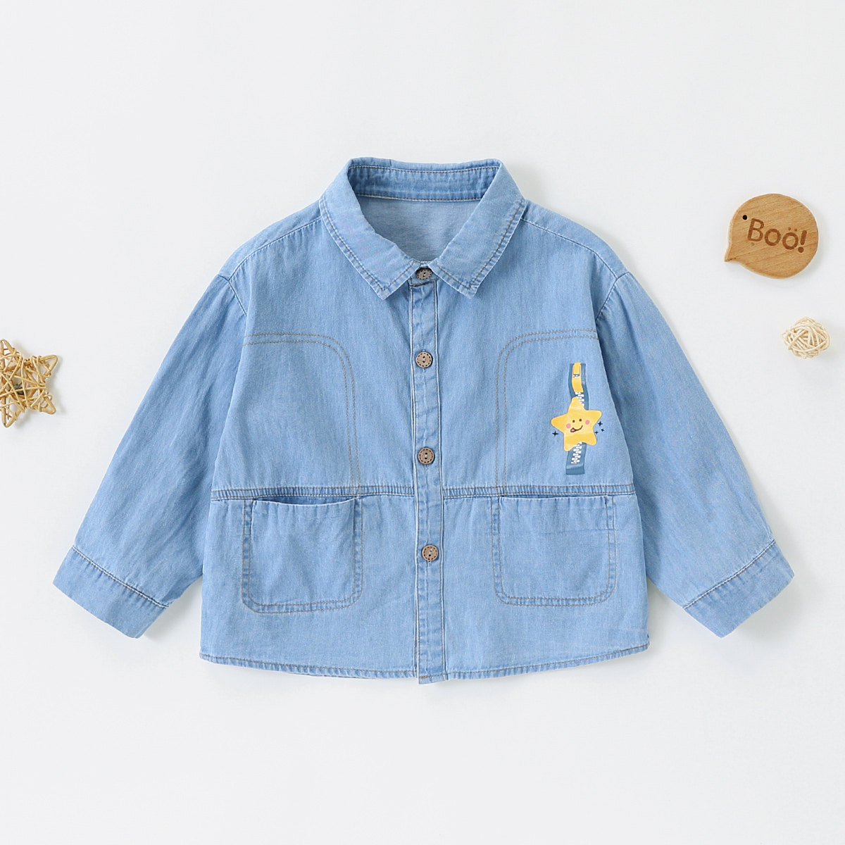 【帅气纯棉牛仔衬衫】童装男宝宝春季时尚百搭衬衫小童休闲薄外套
