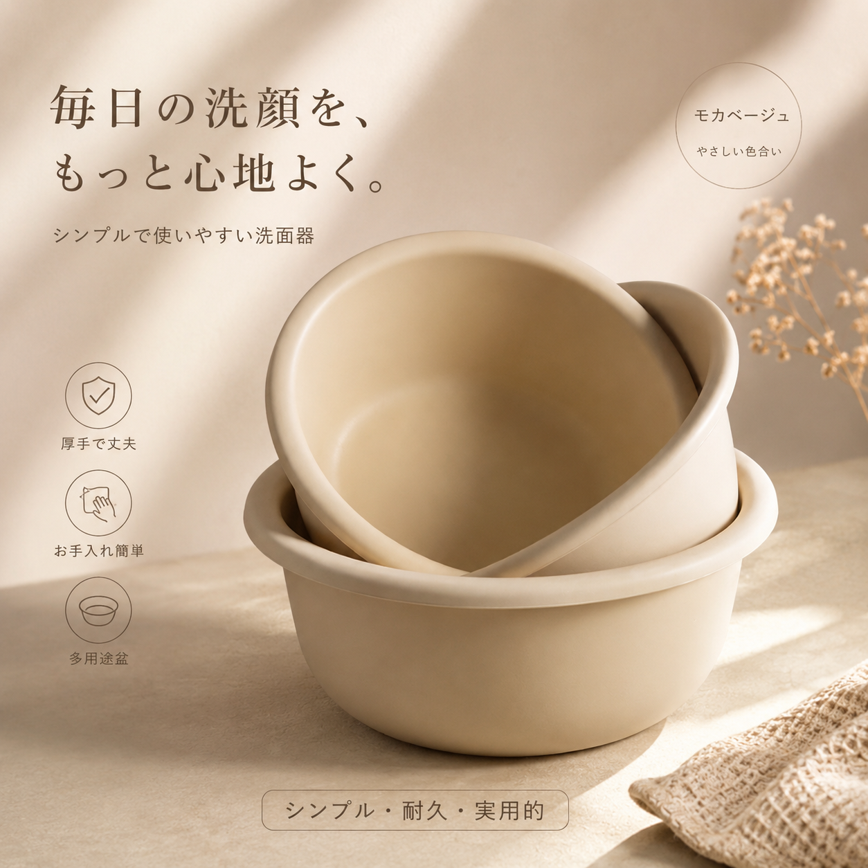 素色脸盆日本进口加厚耐用洗衣盆