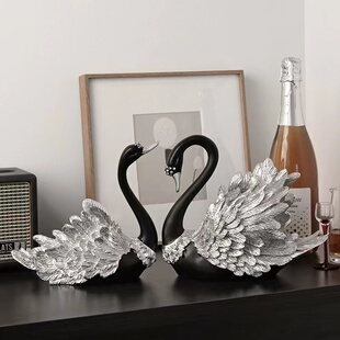 大号高规格轻奢客厅情侣天鹅摆件高级感家居酒柜电视柜装 饰品礼物