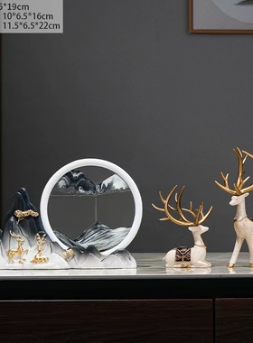 新中式流沙画摆件创意轻奢鹿摆件电视柜客厅酒柜装3d立体流沙画